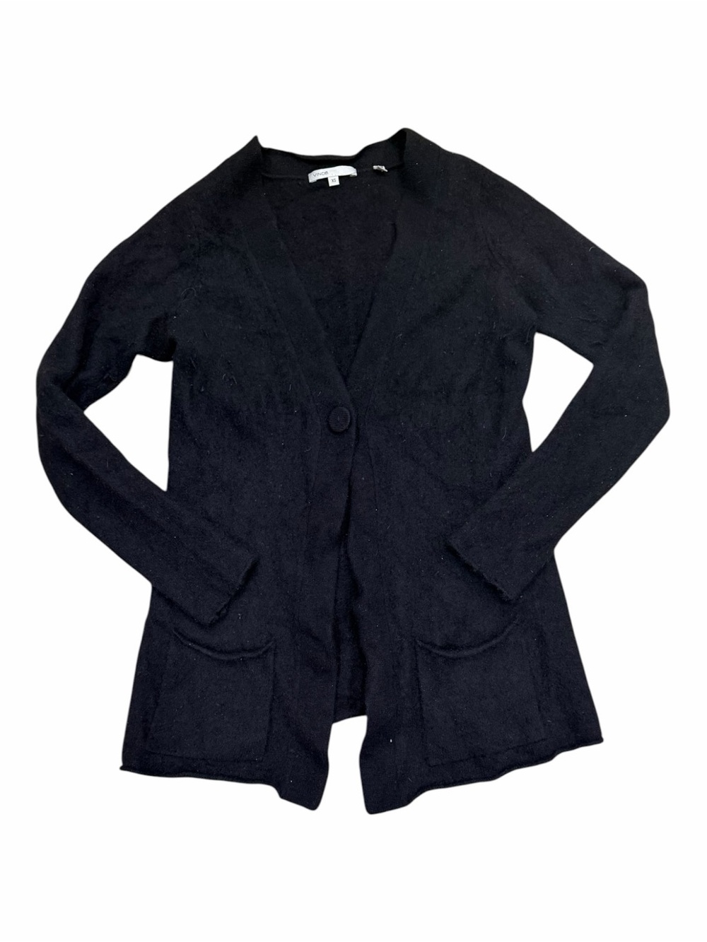 Vince Black 100% Cashmere One Button Pocket Front Cardigan Sweater XS